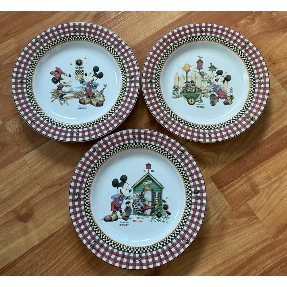 VTG 3 Collectors Disney 2000 Debbie Mumm Mickey' s Garden Salad Plates